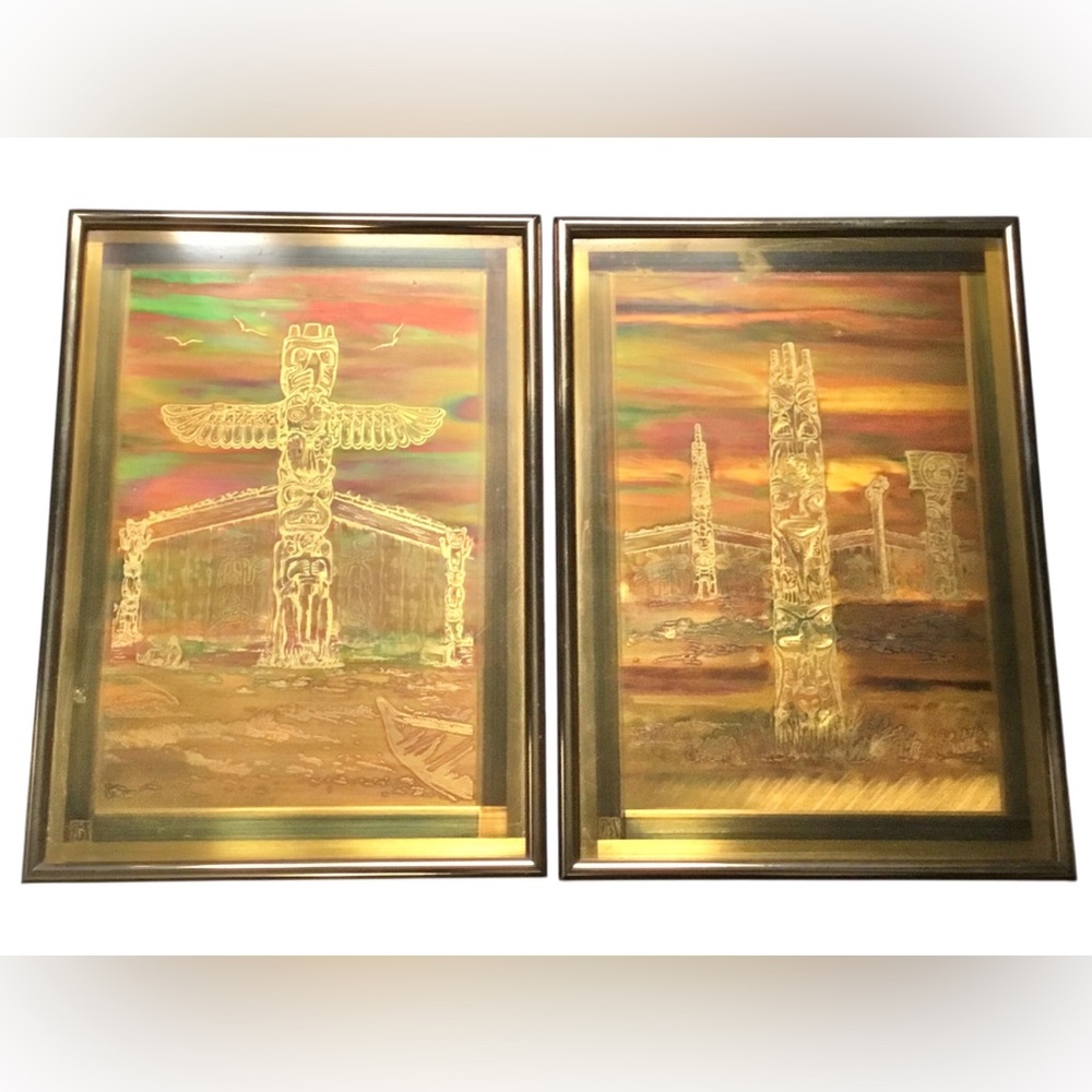 2 Vintage BeRo Metallic Design First Nations Wall Art
